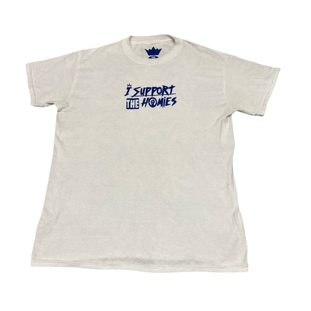 I Support The Homies Graphic T-Shirt White Blue Streetwear Mens Medium